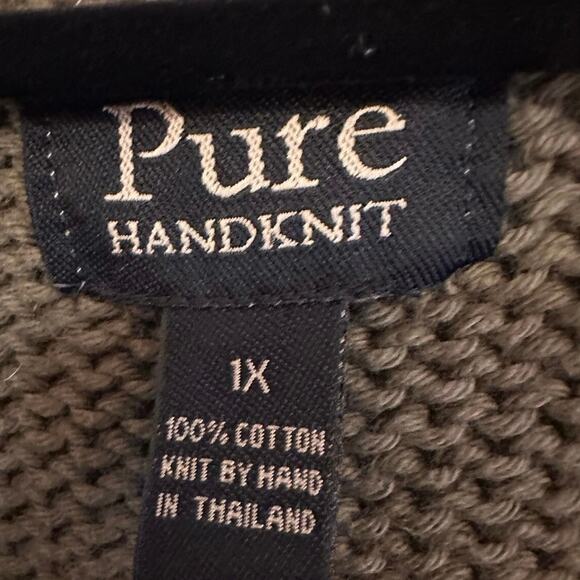 Pure Handknit Long Sleeve Cozy Cardigan Olive Green 1X With Eclectic Buttons - Picture 2 of 12